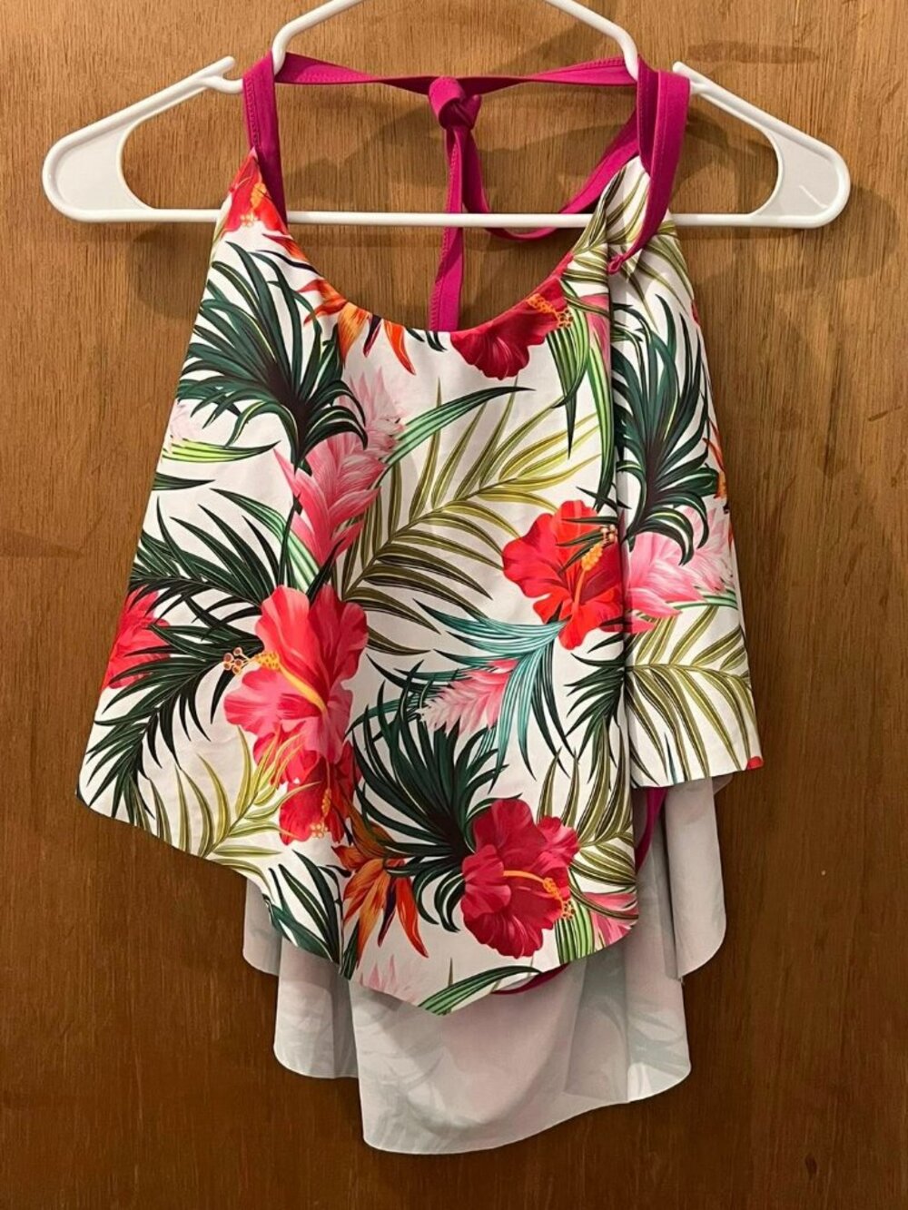 Size 4XL - White and Pink Floral Swim Top